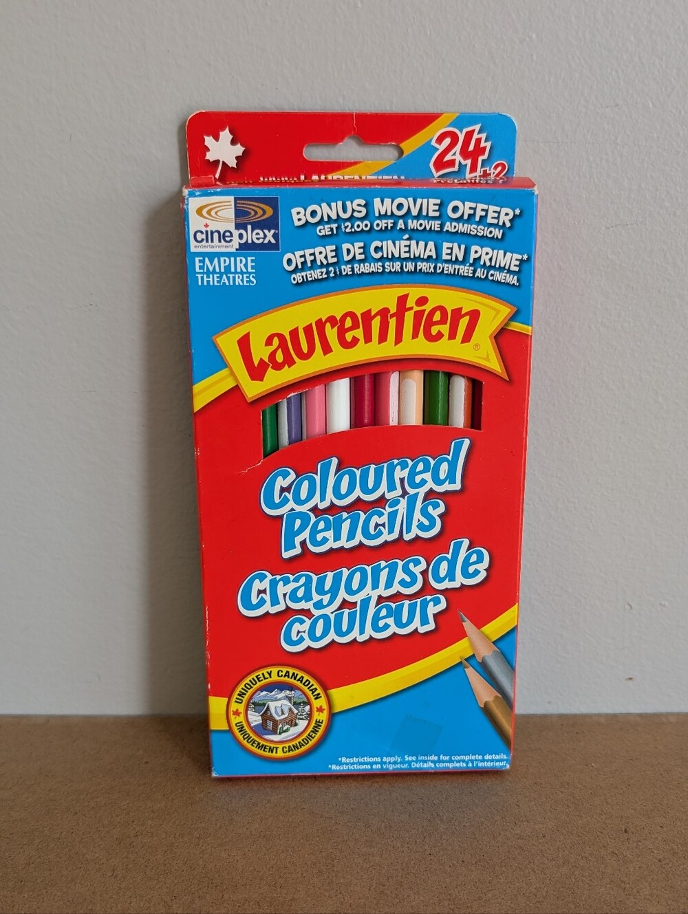 Vintage 2006 Laurentien Pencil Crayons, Unused Box of 26 Coloured Pencils